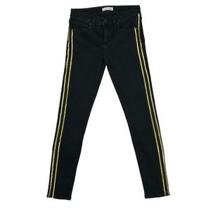 LOFT Jeans Women Modern Skinny Gold Stripe Embroidered Black Stretch Goth Glam